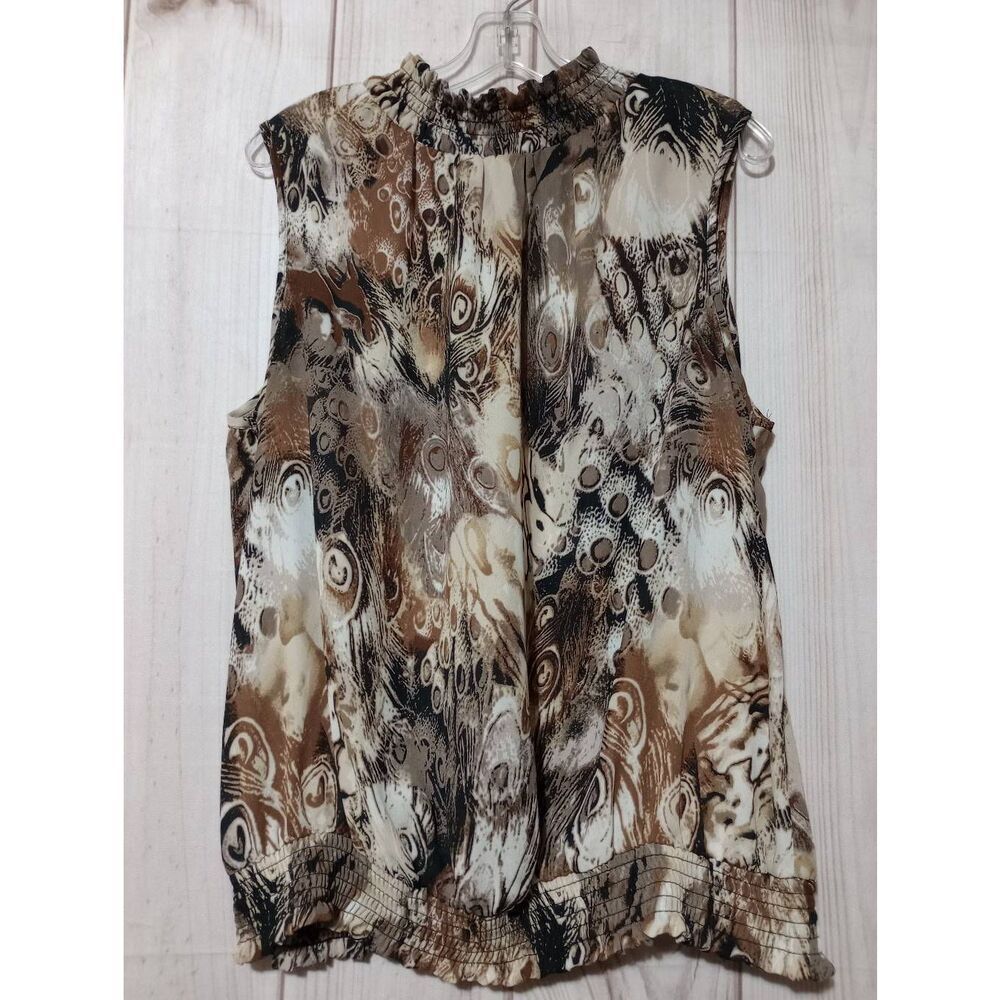 Sere Nade‎ Shirt Ladies 1x Sleeveless High Neck Semi Sheer Animal Print